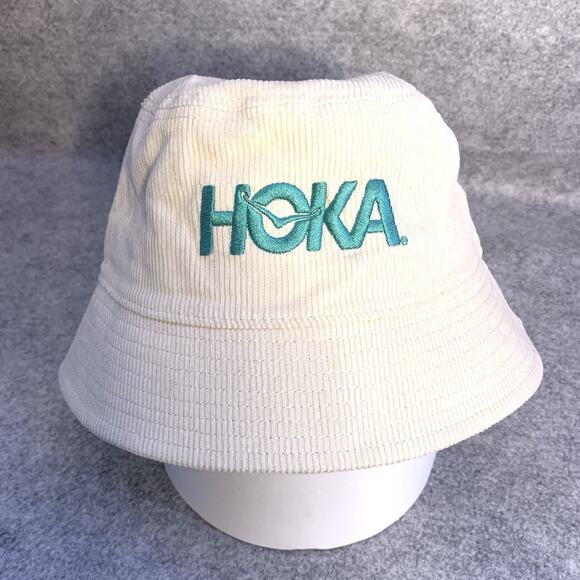 Hoka Cream Bucket Hat Turquoise Embroidered Logo NWOT One Size Summer Mile Club - Picture 1 of 6